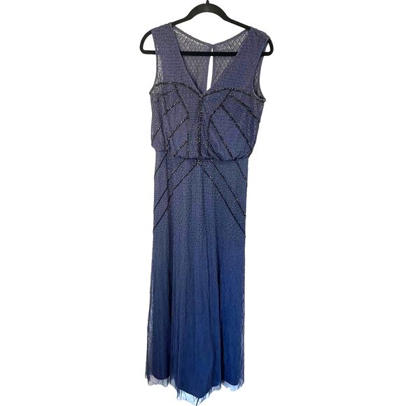 Aidan Mattox V-Neck Sleeveless Blouson Beaded Gown Navy Blue sz. 8 - Picture 1 of 9